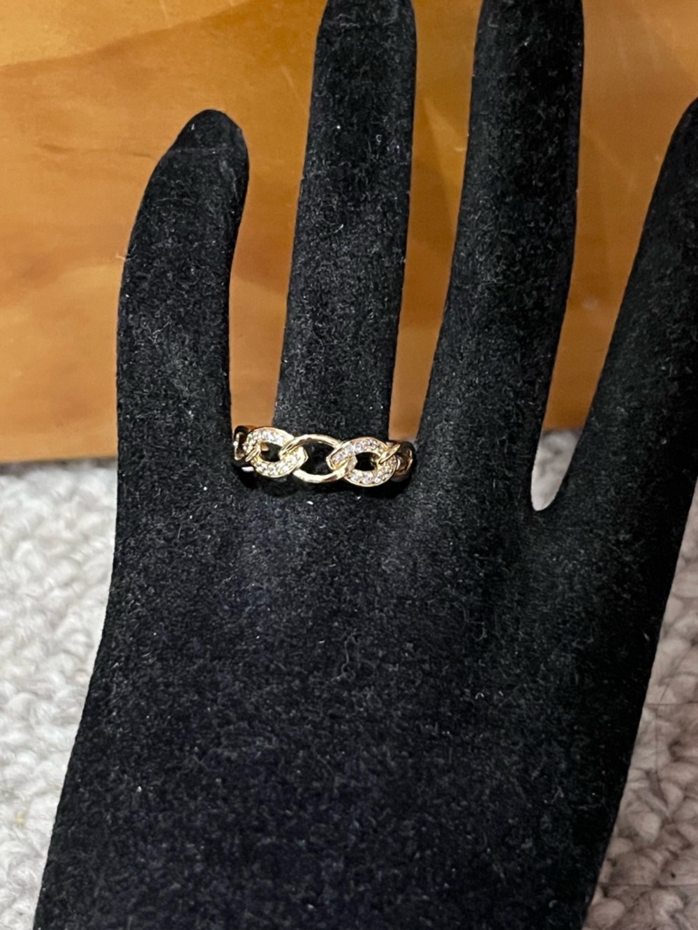 14k Gold Plated Chain-Link Cubic Zirconia Women's Ring - Picture 10 of 11